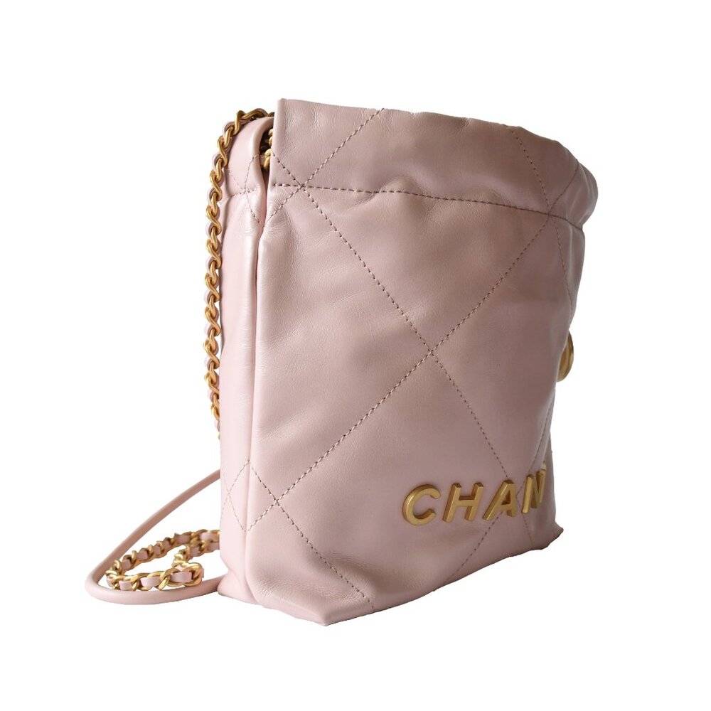 Chanel Shiny Calfskin Quilted Mini Chanel 22 Tote Bag Gold Hardware Rose - Picture 4 of 5